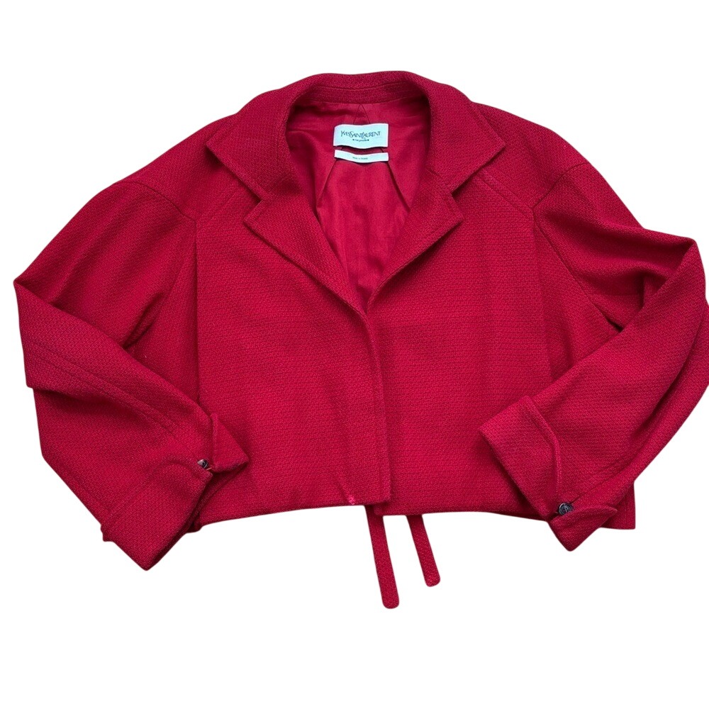 Yves Saint Laurent Rive Gauche Jacket Red Cropped Boxy Vintage Women's Large